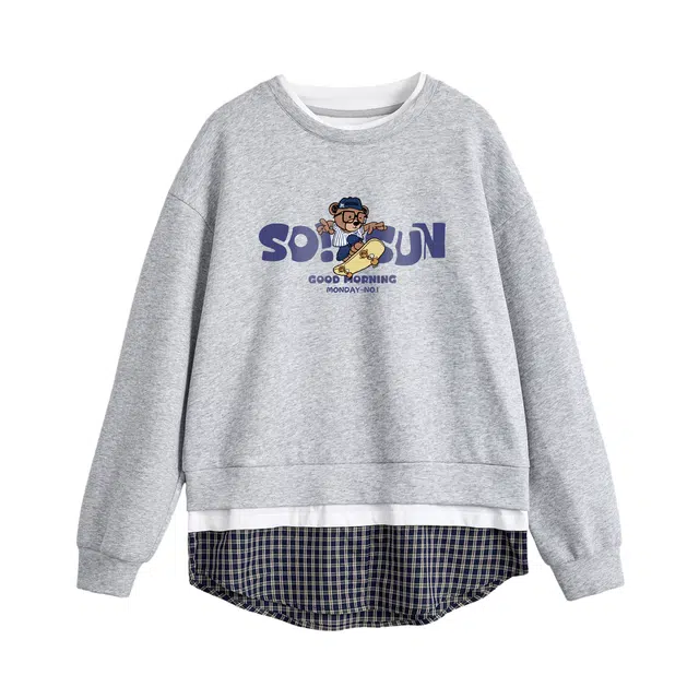 米子旗 不规则撞色拼接设计感宽松拼色常规长袖通勤套头卫衣 女款