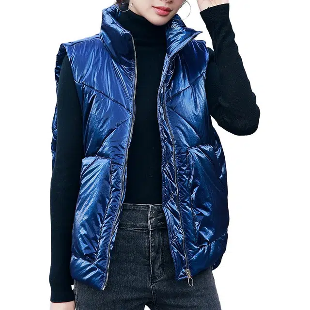 缪斯的诱惑 美式高街时尚潮流经典通勤美拉德亮面基础款简约立领宽松百搭外套棉衣休闲运动马夹外穿加绒加厚恒温保暖坎肩无袖背心棉马甲 女款