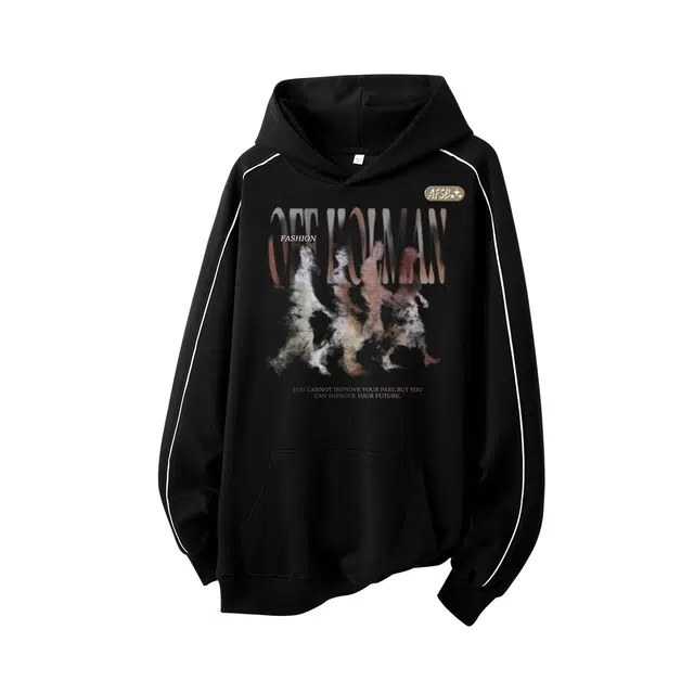 艾梵斯贝 美式复古潮流重磅设计感人影印花高级感潮酷个性时尚街头日常通勤百搭宽松休闲无性别高街风连帽情卫衣 男女同款