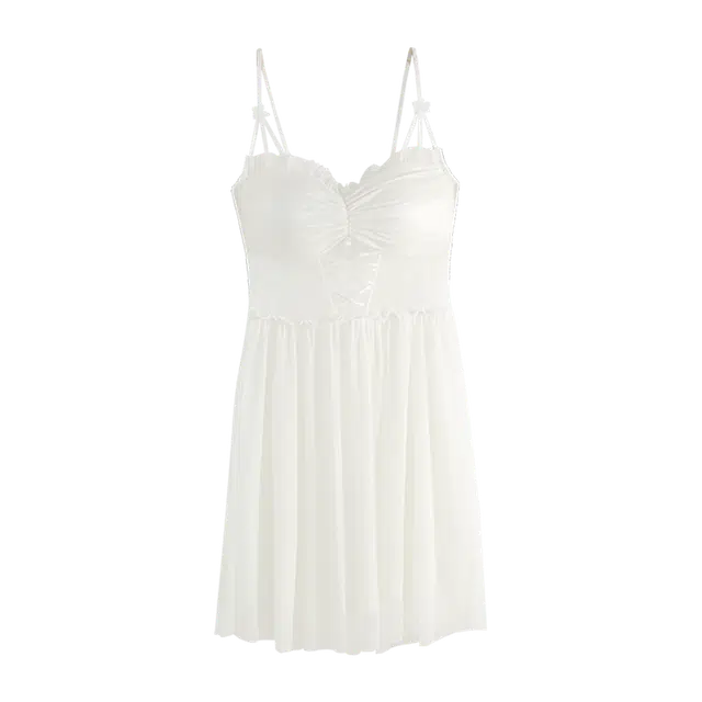 欧迪芬 纯棉亲肤柔软舒适低胸性感设计迷离网纱更显女人味法式浪漫蕾丝吊带睡裙 女款