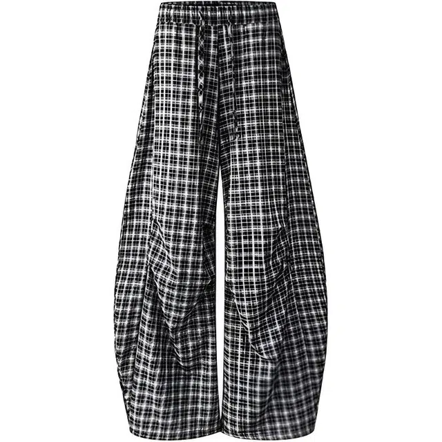 拾个壹先生 美式高街小众痞帅潮流格纹阔腿裤无性别主义穿搭亲肤柔软舒适时尚个性百搭复古高级英伦风直筒垂感宽松显瘦拖地裤休闲裤 男女同款