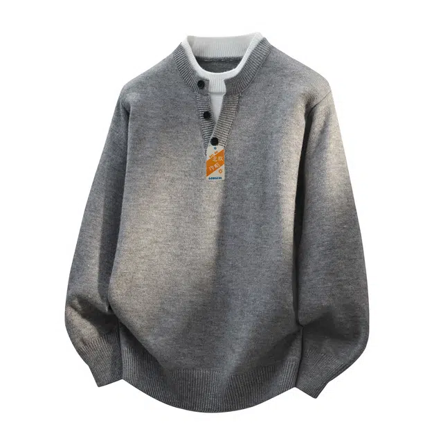 北欧攻略 秋冬季韩系假两件拼接圆领毛衣加厚软糯舒适打底衫青少年外穿内搭慵懒风长袖针织衫 男女同款