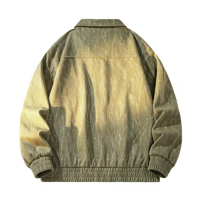 敦煌博物馆 美式复古翻领解构分割设计高街先锋扎染肌理感防风拉链大码百搭简约品牌织唛标宽松休闲痞帅夹克外套 男女同款