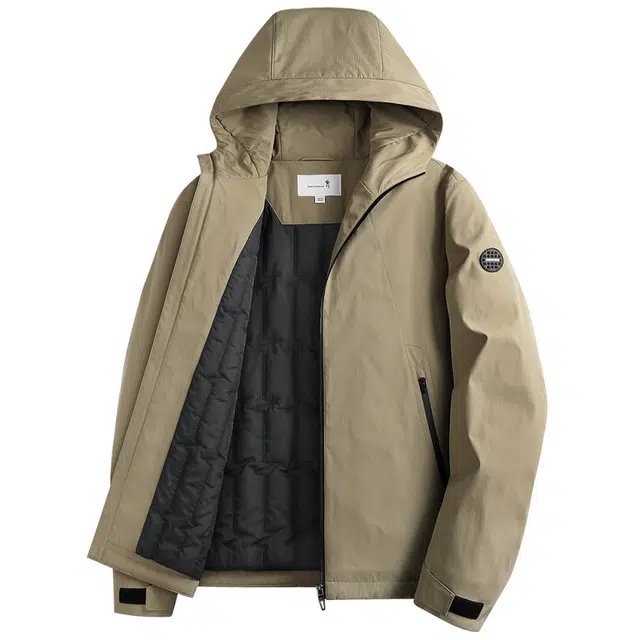 与狼共舞 经典休闲百搭款简约纯色户外出行通勤青年帅气防风加厚夹棉保暖连帽夹克外套 男款