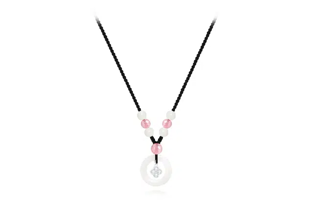 牧言 四叶草平安扣 复古气质甜美新中式小众浪漫高级感 福气满满镂空圆环灵动幸运草编织黑绳 好运 菩提根 项链 男女同款情侣款