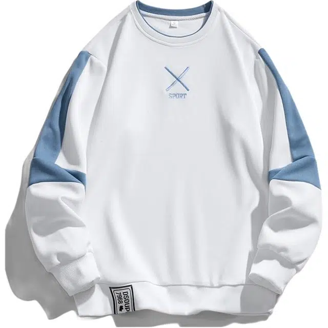 马员外 春秋季圆领拼接字母宽松简约潮流百搭卫衣 男款