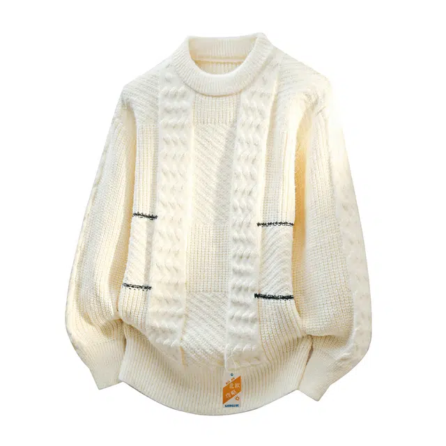 北欧攻略 秋冬复古粗针立体绞花多种织法套头毛衣慵懒风加厚软糯舒适温暖打底衫长袖针织衫 男女同款