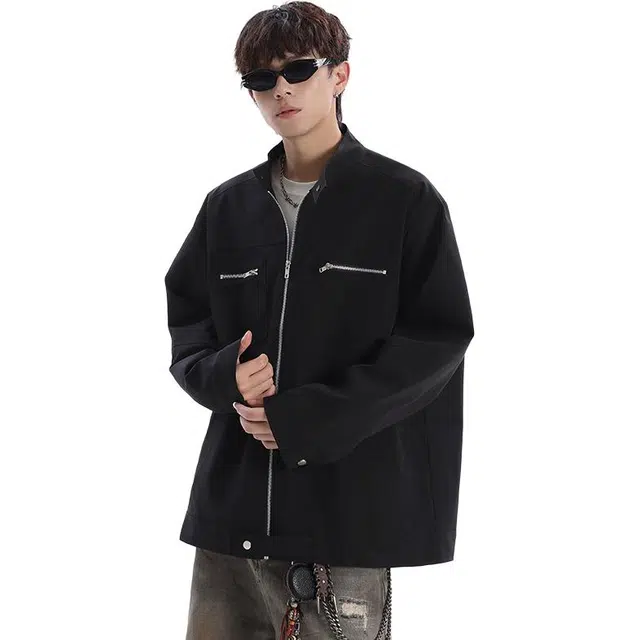 冈哉 复古工装飞行员立领棒球服外套简约春秋季拉链大码宽松休闲个性百搭舒适高街潮流户外日常通勤夹克  男女同款