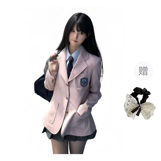 涂诗菲 日式温柔甜美学院风简约长袖衬衫百搭设计感纯色西装气质制服时尚裙装套装 女款