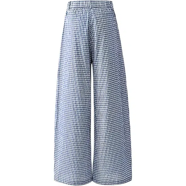 拾个壹先生 复古高街小众痞帅潮流褶皱蓝格子裤薄款裤无性别主义穿搭亲肤柔软时尚舒适个性百搭美式松弛感宽松直筒阔腿长裤子休闲裤 男女同款