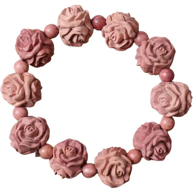 得笙陌 血柏三面立体玫瑰花国潮创意复古手持串优雅 柏木 手串 女款