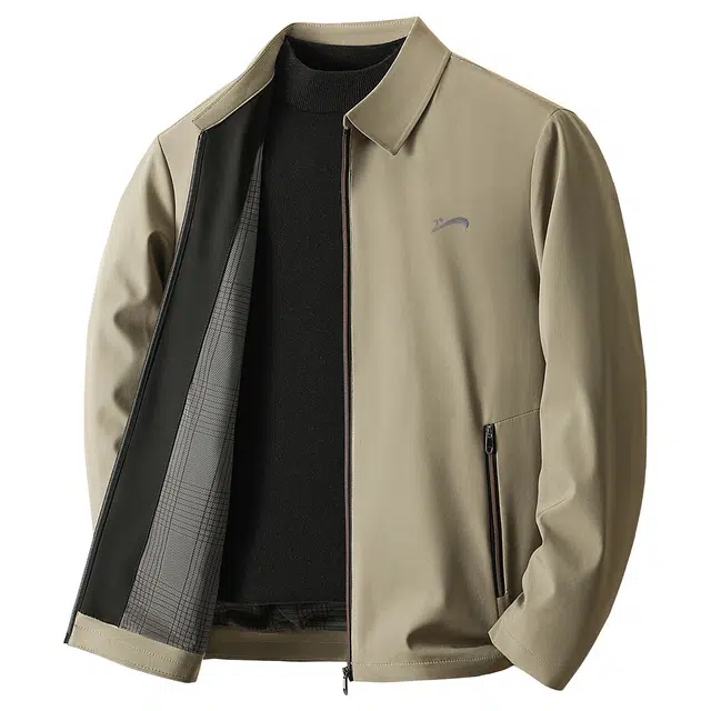 贵人鸟 轻商务系列 简约纯色品牌印花拉链口袋休闲翻领开衫爸爸装行政夹克外套 男款