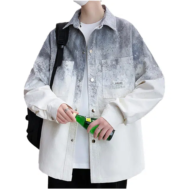 寻星记 美式渐变潮牌青少年宽松痞帅长袖翻领日常通勤款牛仔外套 男女同款