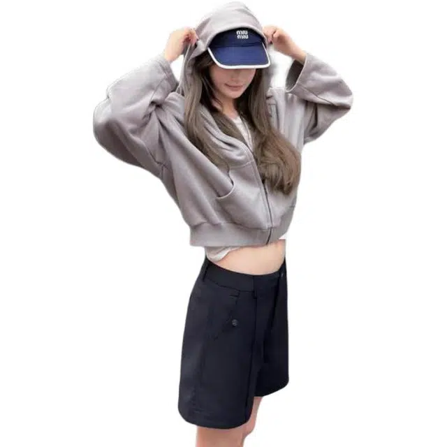 轻迎 韩系复古连帽设计感休闲百搭截短外套 女款
