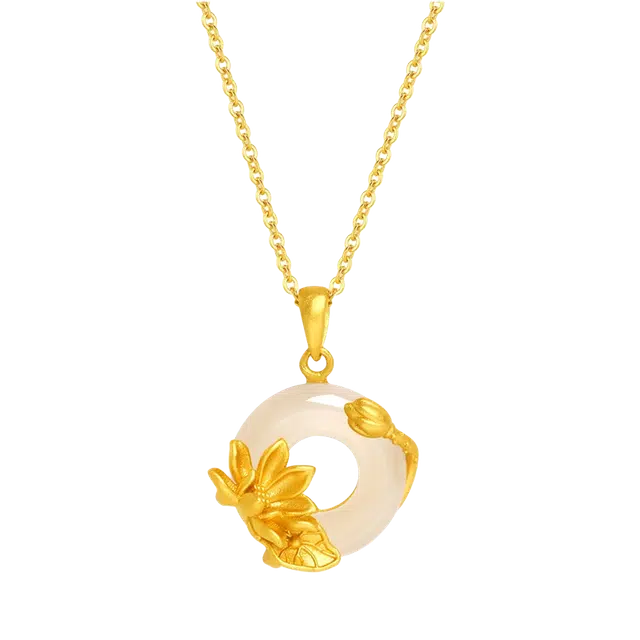 喜宝春花 荷塘月色福气平安扣国风纳福新中式小众转运素圈百搭锁骨链诸事顺利平安喜乐福禄吉祥妈妈送礼生日锁骨链好运 玉髓 项链 女款