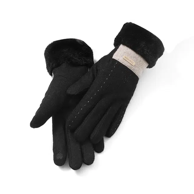 俞兆林 羊毛加绒冬季防寒骑行电动车开车冬天防风御寒可触屏 加厚 保暖手套 女款