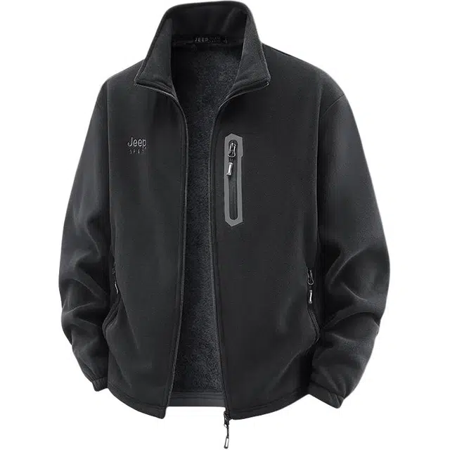 马员外 秋冬季抓绒衣柔和双面绒保暖立领纯色潮流宽松简约百搭夹克外套 男款