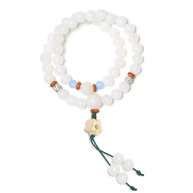 琛宬 【好运连连福气满满】招财纳福步步高升平安喜乐转运莲花新中式国潮国风文艺复古绕指柔文玩盘玩串珠#好运 白玉菩提 手串 女款