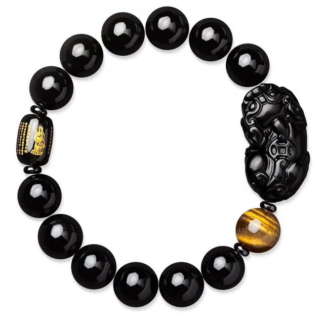 谧月珠宝 吞金貔貅国风古典招财纳福金榜题名水逆退散国潮新中式手饰复古小众轻奢通勤百搭转运礼盒好运天然 黑曜石 手串 男女同款情侣款