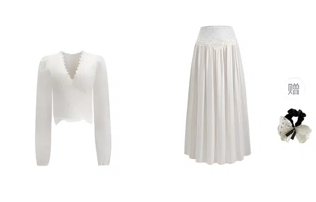 涂诗菲 法式重工蕾丝温柔高级感时尚上衣休闲气质收腰显瘦优雅纯色设计感长裙裙装套装 女款