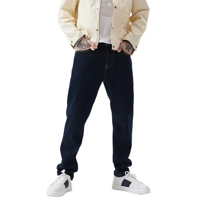 逆腾 秋季原色长裤子男四面弹修身小直筒男士百搭商务通勤小脚牛仔裤 男女同款