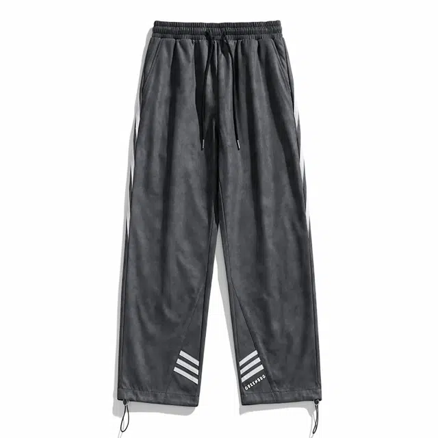 虫小绿 美式高街复古卫宽松时尚印花面料三条杠撞色条纹拼接微迷彩个性杂色可调节脚口束脚直筒休闲裤 男女同款