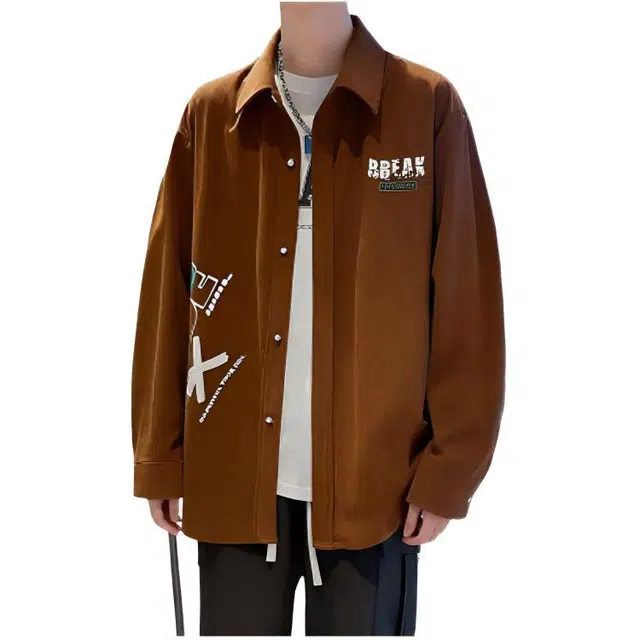 木木兔 美式高街重磅男士长袖外穿冬季休闲秋冬穿搭轻奢潮流百搭衣服冬天国潮宽松衬衫潮牌外套夹克 男款