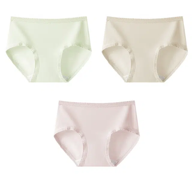 慕梵度 纯棉女士无痕全棉加长抗菌裆薄款透气舒适防夹臀少女三角内裤三条装 女款