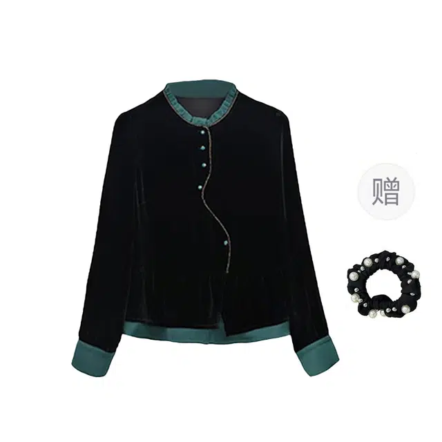 雾闪闪 新中式国风气质时尚撞色拼接设计洋气长袖上衣 衬衫 女款