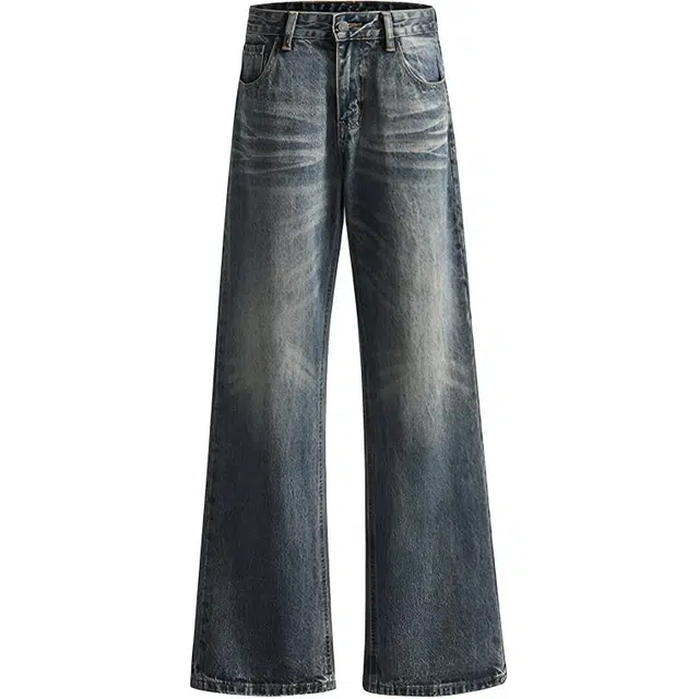 拾个壹先生 美式复古高街小众痞帅潮流水洗直筒裤无性别主义穿搭亲肤柔软时尚个性宽松休闲百搭舒适设计感高腰显瘦垂感拖地裤牛仔裤 男女同款