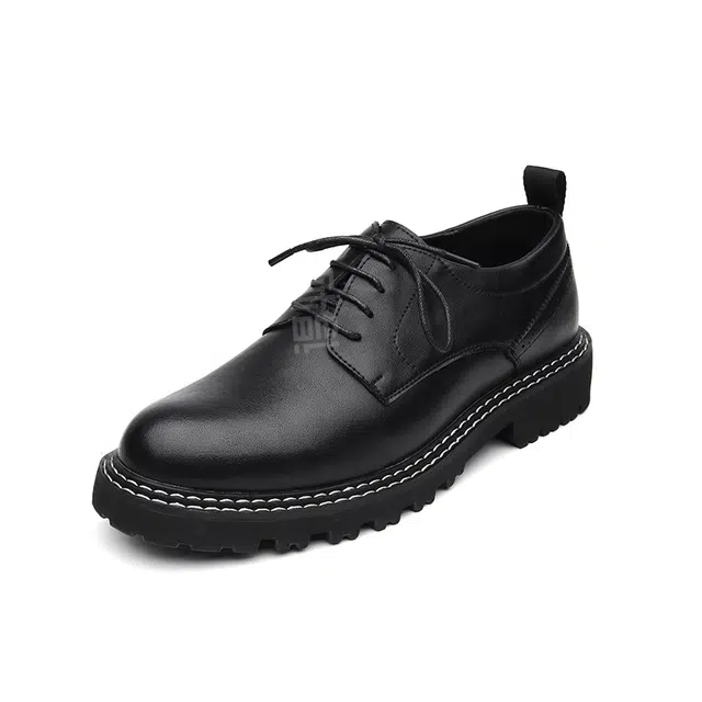二层牛皮 舒适厚底防滑百搭时尚潮流 男士休闲鞋 男款 经典黑色