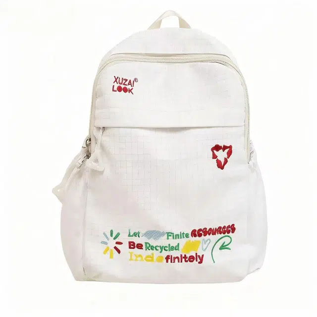 單倉 日韩系格子卡通印花设计通勤 牛津布 双肩包 常规 男女同款情侣款 白色/黄色/黑色