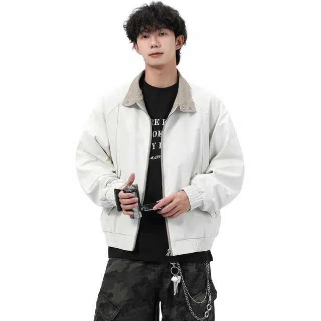 马员外 潮流美式立领百搭时尚简约宽松长袖复古夹克 男款