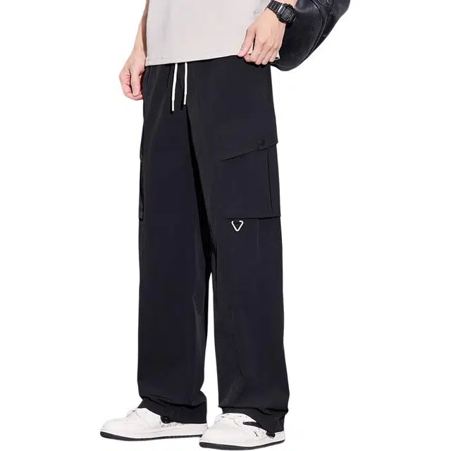 协协乐 高街风拼接氛围感春秋季工装裤美式复古潮牌宽松直筒阔腿拖地裤青少年弹力抽绳百搭运动长裤休闲裤 男款