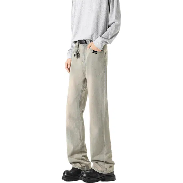 颂希尔 微喇潮牌美式高街显瘦直筒水洗复古宽松痞帅牛仔裤 男女同款