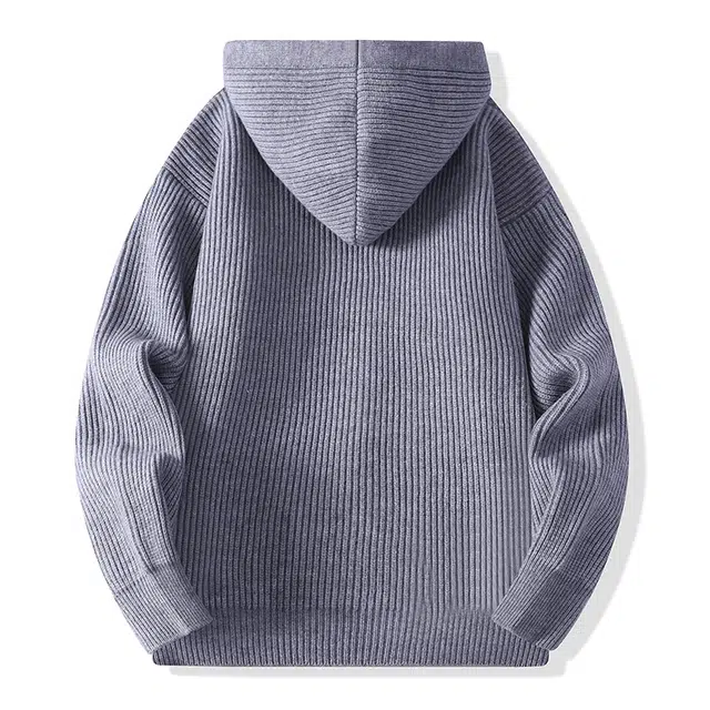 马员外 潮流慵懒风秋冬季保暖宽松连帽开衫纯色简约百搭针织衫 男款