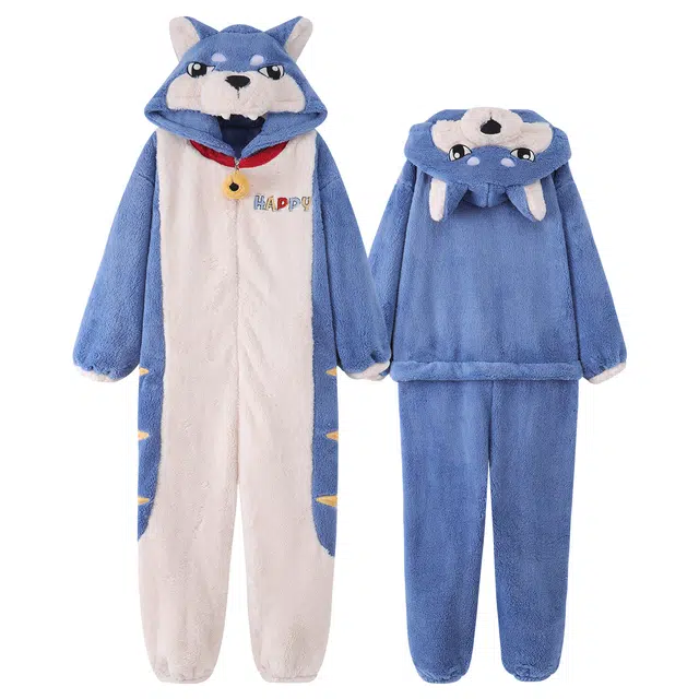 俏霓桐 冬季甜美保暖蓄温加厚加绒连帽可爱卡通休闲长袖上衣可外穿长裤家居连体衣 女款