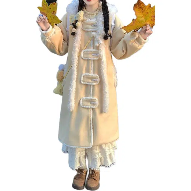 小卷要加油 冬日小奶软糯甜美牛角毛呢外套拼接冬季可爱小个子呢子大衣女 风衣 女款