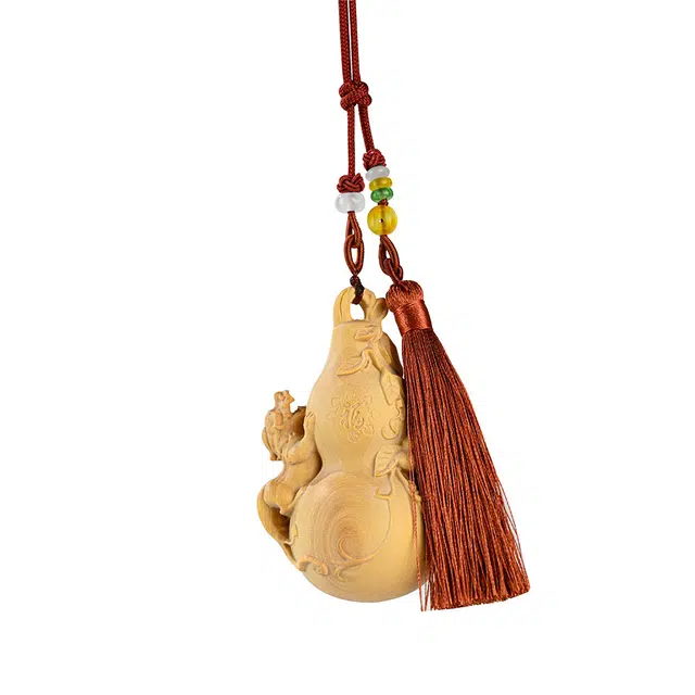 天纵 招财运转福禄双全貔貅葫芦汽车挂件好运大吉创意文玩平安如意挂饰 黄杨木 木作把件 男女同款情侣款