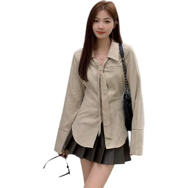 轻迎 设计感小众长袖条纹常规通勤风衬衫 女款