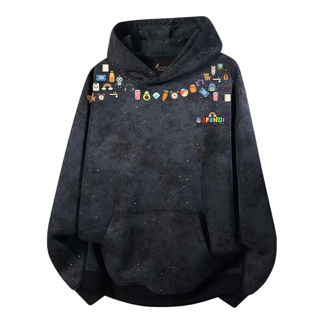 阿凡迪 满天星美式高街复古个性创意多巴胺项链风小标字母印花宽松日常通勤休闲运动经典百搭长袖氛围感学院风连帽卫衣 男女同款