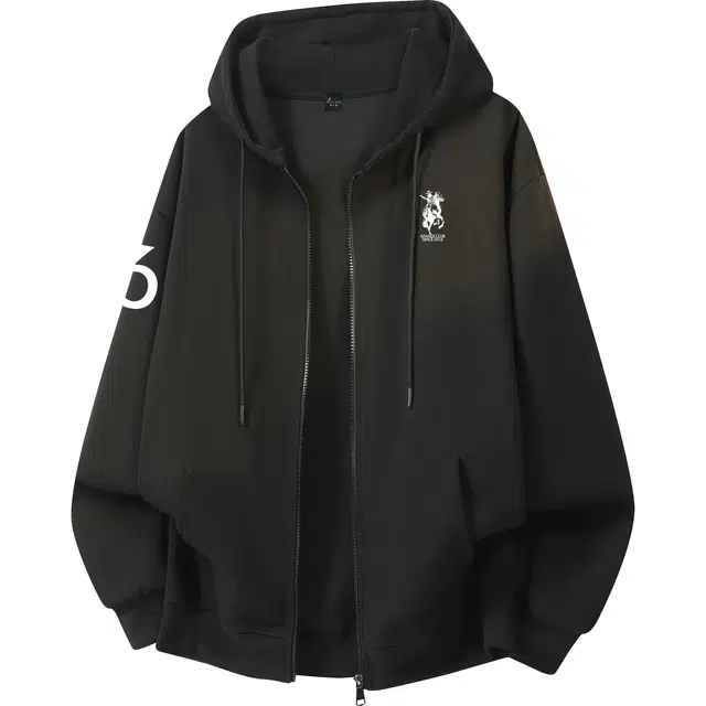 阿凡迪 美式复古街头简约基础基础西部牛仔字母潮牌印花宽松舒适休闲百搭时尚潮流通勤无性别主义抽绳长袖华棉重磅连帽开衫卫衣 男女同款