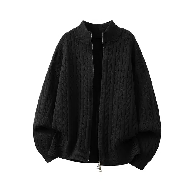 佐菲利 美式复古麻花结设计感开衫外套春秋男款休闲运动立领外穿针织衫 男女同款