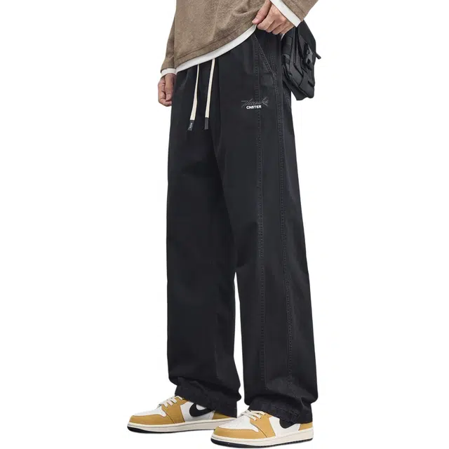 协协乐 高街风做旧复古春秋季宽松直筒阔腿拖地裤百搭青少年弹力抽绳运动长裤休闲裤 男款