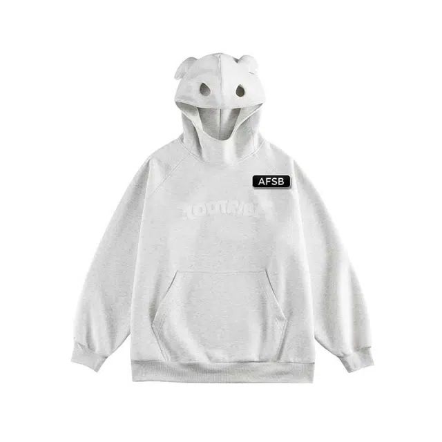 艾梵斯贝 美式复古潮流小众设计科小恶魔帽子发泡字母印花无性别日常通勤百搭宽松休闲时尚高街风个性街头情侣款连帽卫衣 男女同款