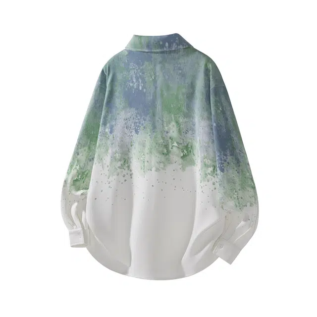 微牛 美式复古渐变扎染潮流百搭宽松休闲长袖外套衬衫 男款