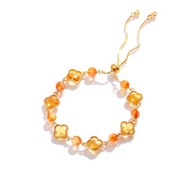 匠锁心玉 幸运四叶草 简约新中式 转运招财纳福国潮古风原创设计小众轻奢高级感 气质百搭潮流时尚手饰#好运天然 黄水晶 手链 女款