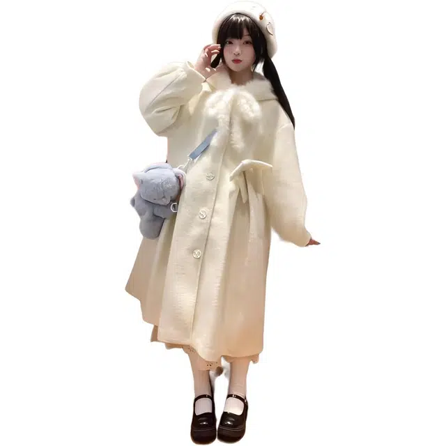 小卷要加油 冬季日软妹氛围感大衣外套甜美学院风连帽毛呢风衣 女款