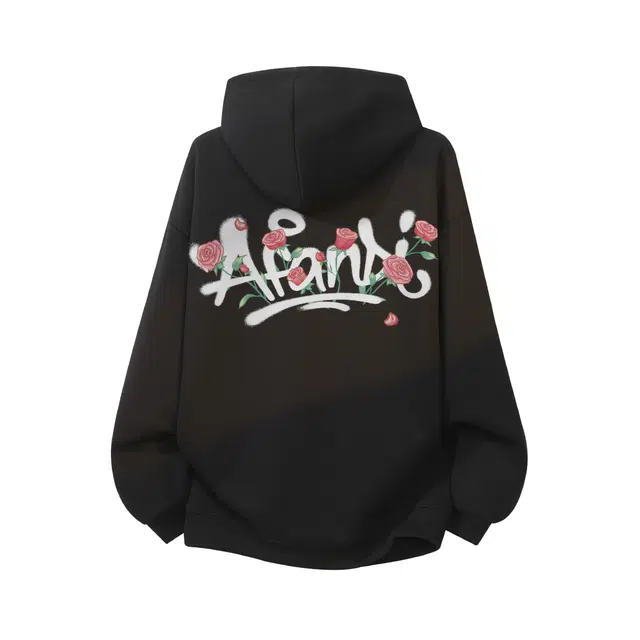 阿凡迪  美式高街时尚百搭鲜花品牌手绘签名标语字母印花格子连帽无性别主义休闲舒适户外通勤复古潮流小清新长袖落肩开衫卫衣 男女同款