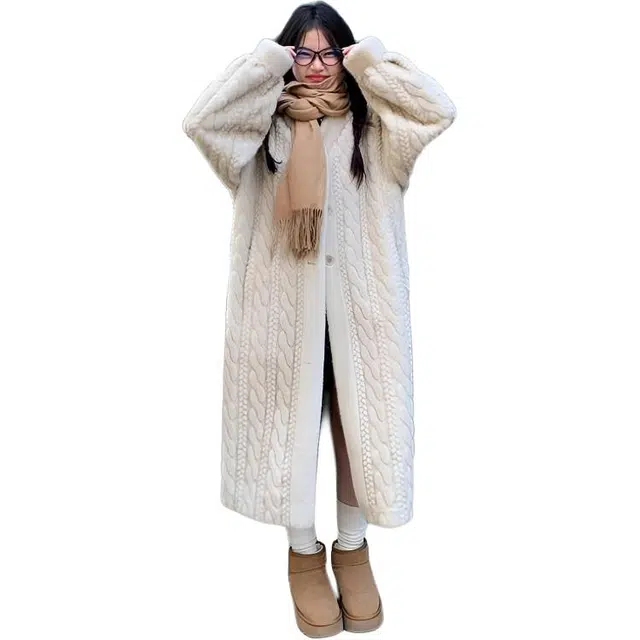 小卷要加油 环保外套女毛毛茸茸麻花水貂绒过膝宽松冬季开衫大衣皮衣 女款